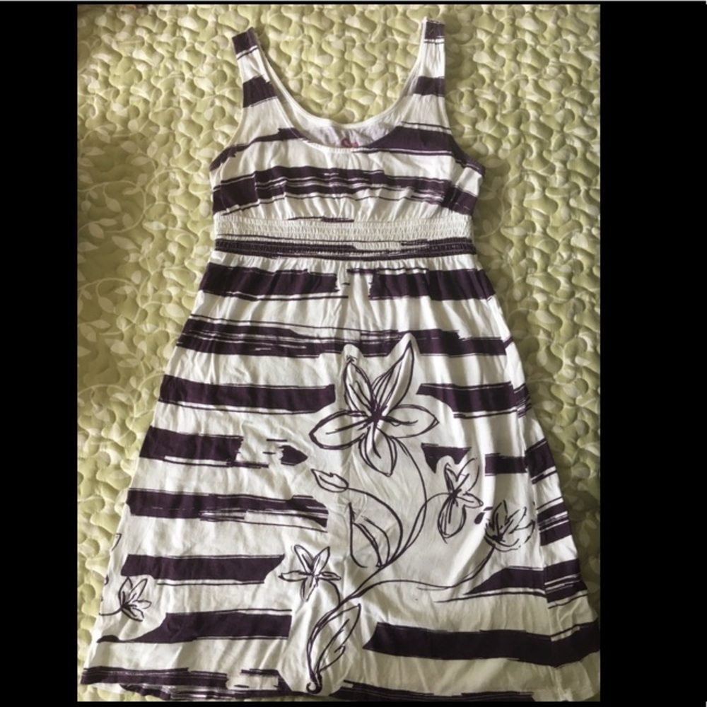 SO white purple striped flower tank mini dress